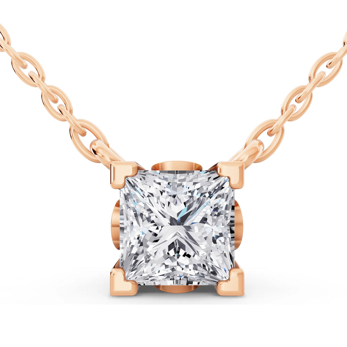 Rose Gold Princess Lab Grown Diamond Corner Prong Pendant