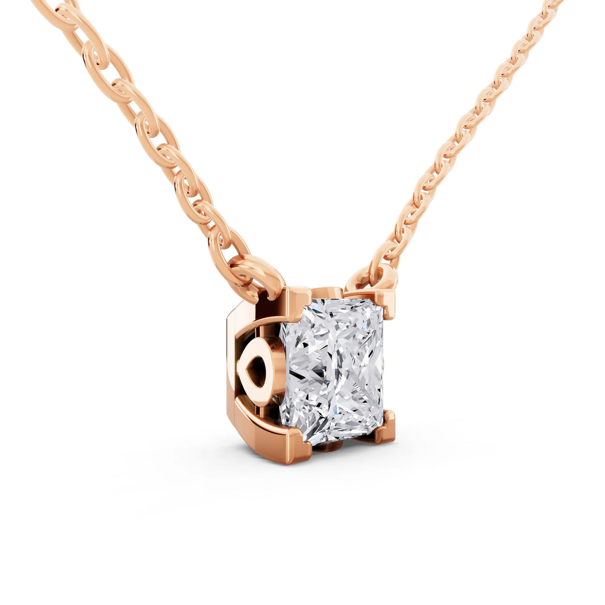 Rose Gold Princess Lab Grown Diamond Corner Prong Pendant, view 4