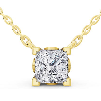 Yellow Gold Princess Lab Grown Diamond Corner Prong Pendant