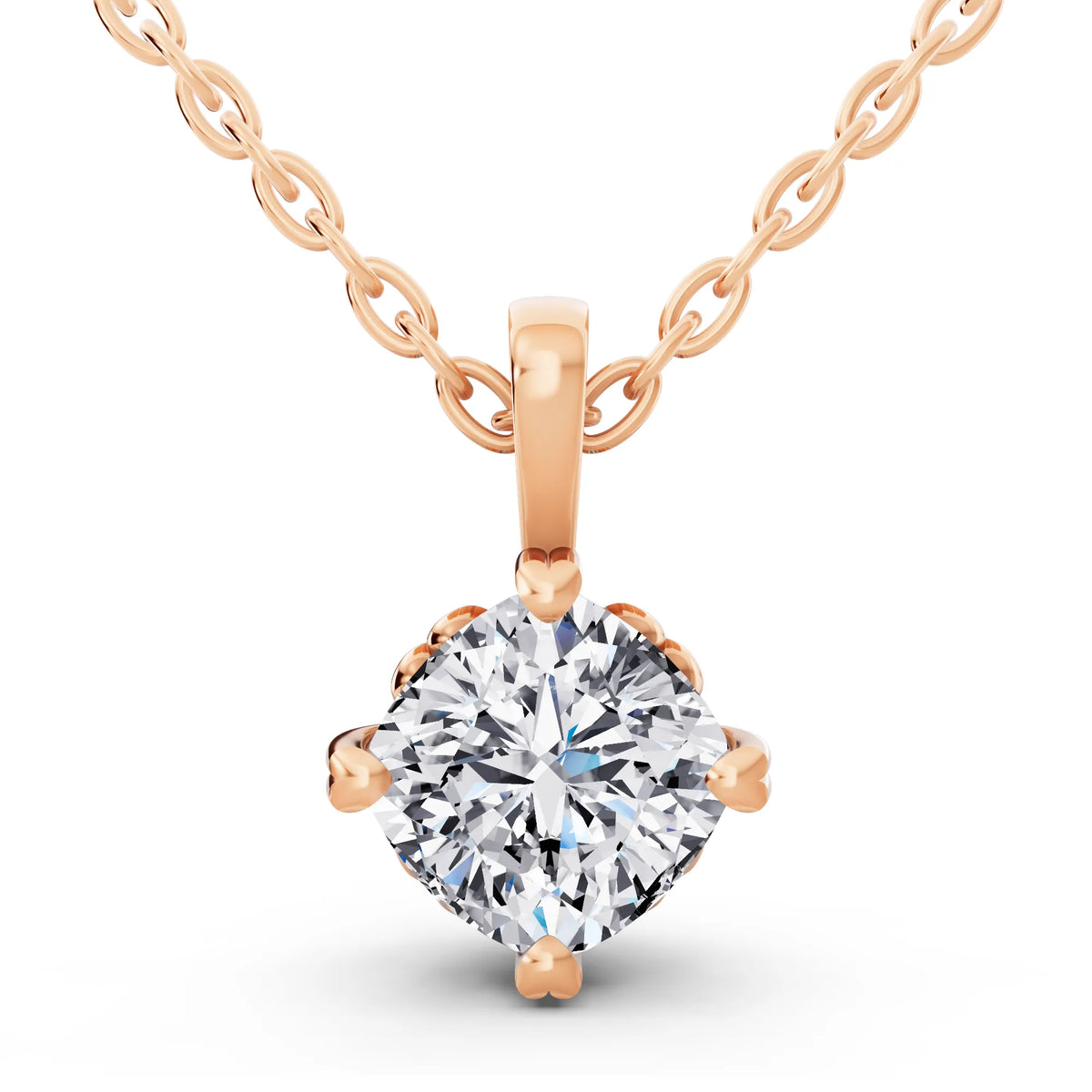 Rose Gold Cushion Lab Grown Diamond Decorative Prong Pendant