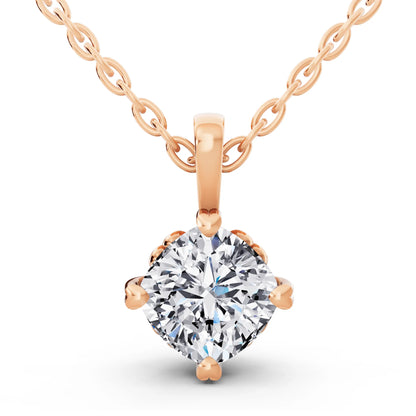 Rose Gold Cushion Lab Grown Diamond Decorative Prong Pendant