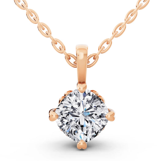 Rose Gold Cushion Lab Grown Diamond Decorative Prong Pendant