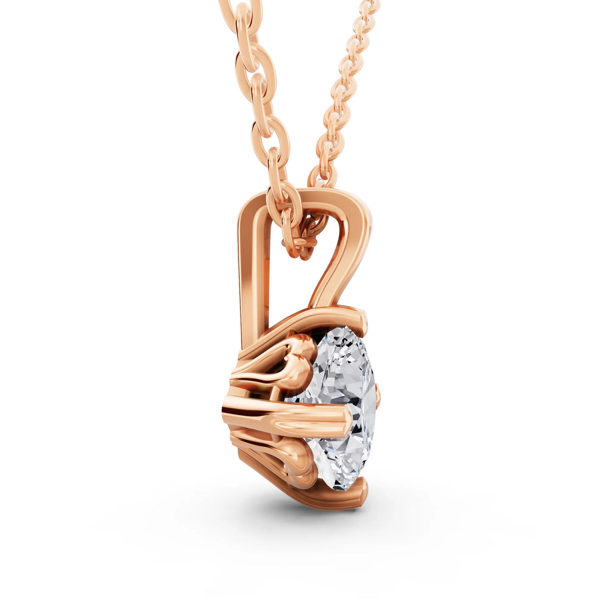 Rose Gold Cushion Lab Grown Diamond Decorative Prong Pendant, view 3
