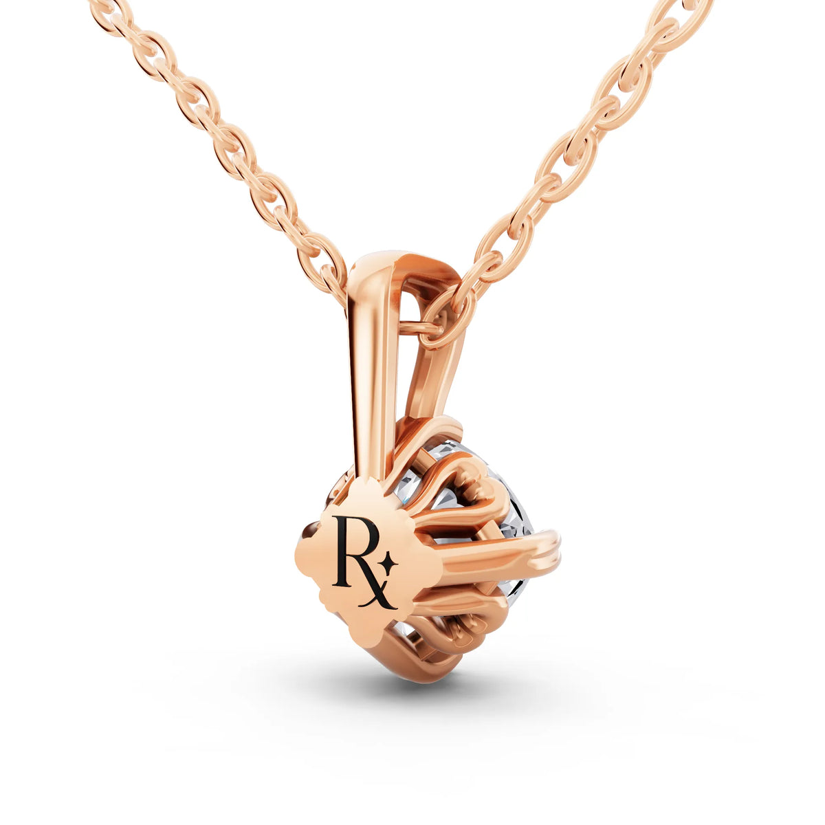 Rose Gold Cushion Lab Grown Diamond Decorative Prong Pendant, view 4