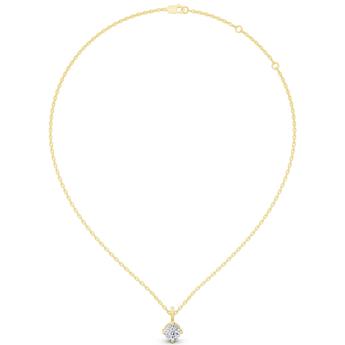 Yellow Gold Cushion Lab Grown Diamond Decorative Prong Pendant, view 5