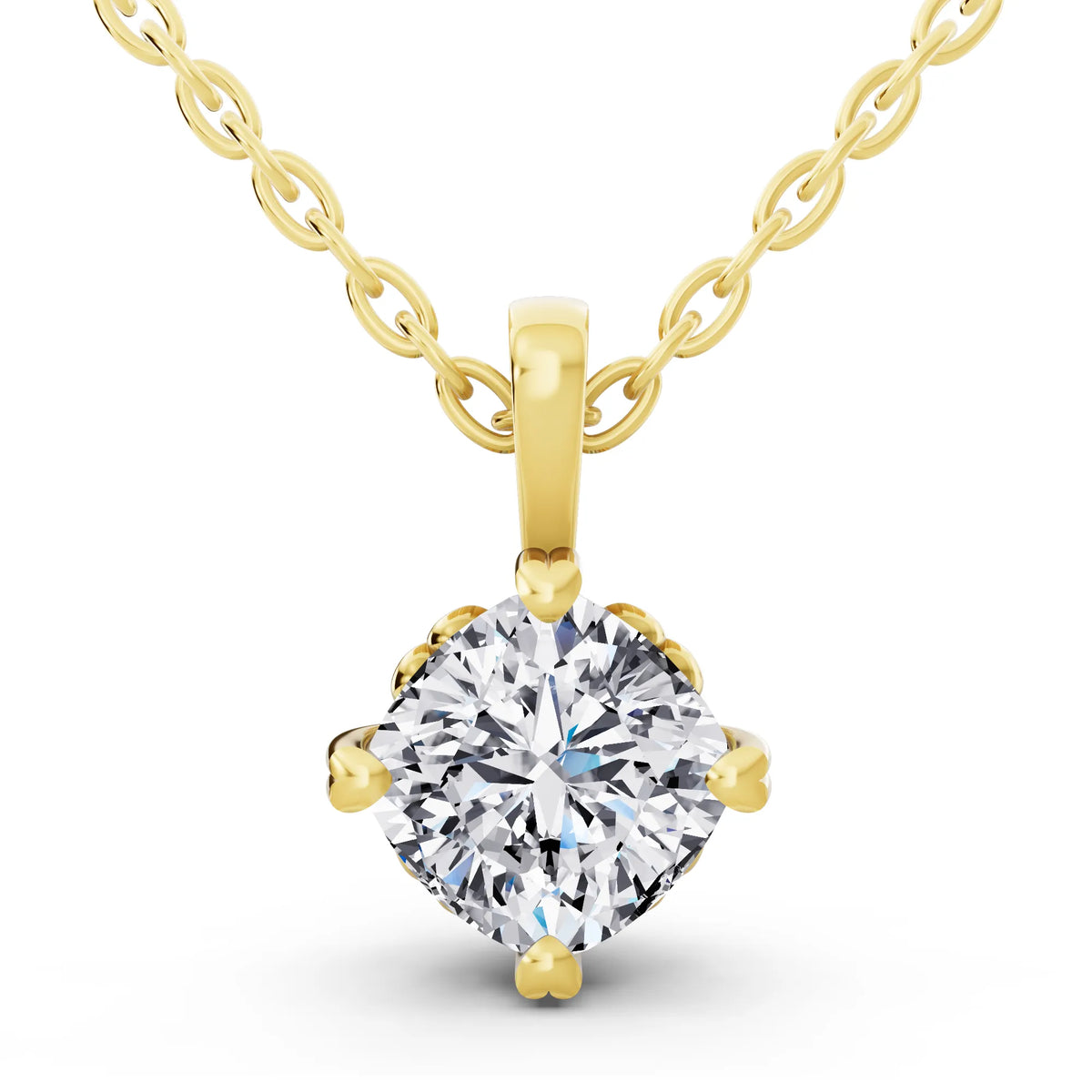Yellow Gold Cushion Lab Grown Diamond Decorative Prong Pendant