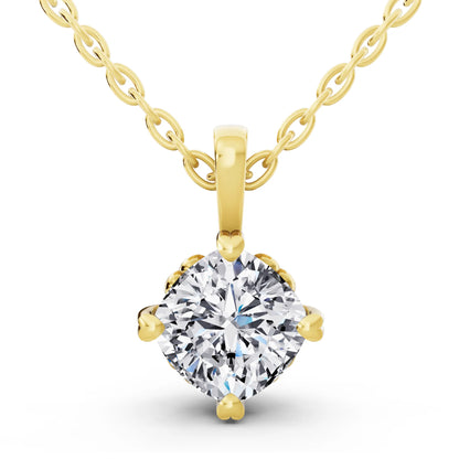 Yellow Gold Cushion Lab Grown Diamond Decorative Prong Pendant