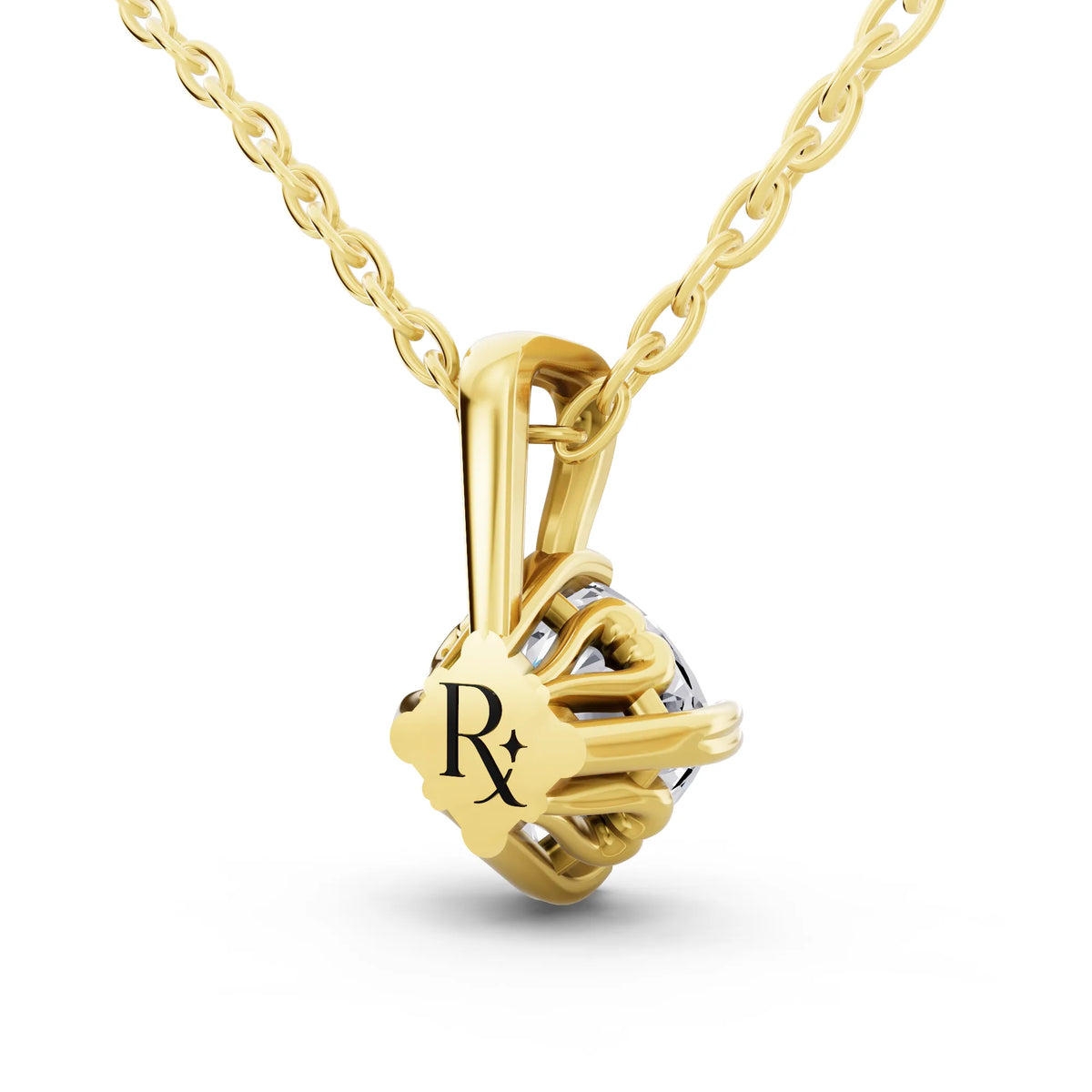 Yellow Gold Cushion Lab Grown Diamond Decorative Prong Pendant, view 4