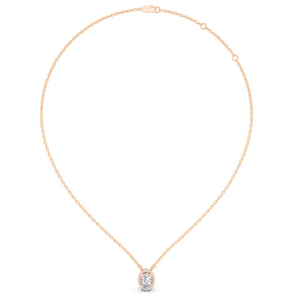 Rose Gold Oval Lab Grown Diamond Accent Halo Pendant, view 6