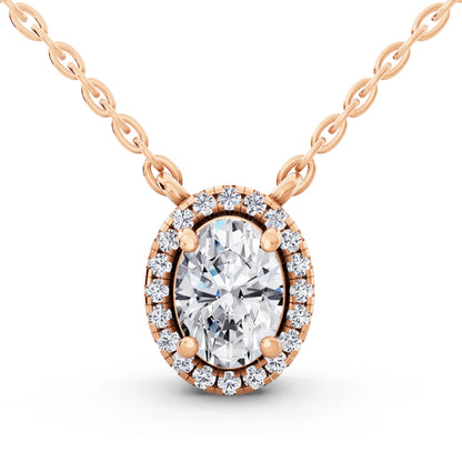 Rose Gold Oval Lab Grown Diamond Accent Halo Pendant