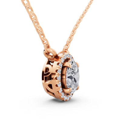 Rose Gold Oval Lab Grown Diamond Accent Halo Pendant, view 4
