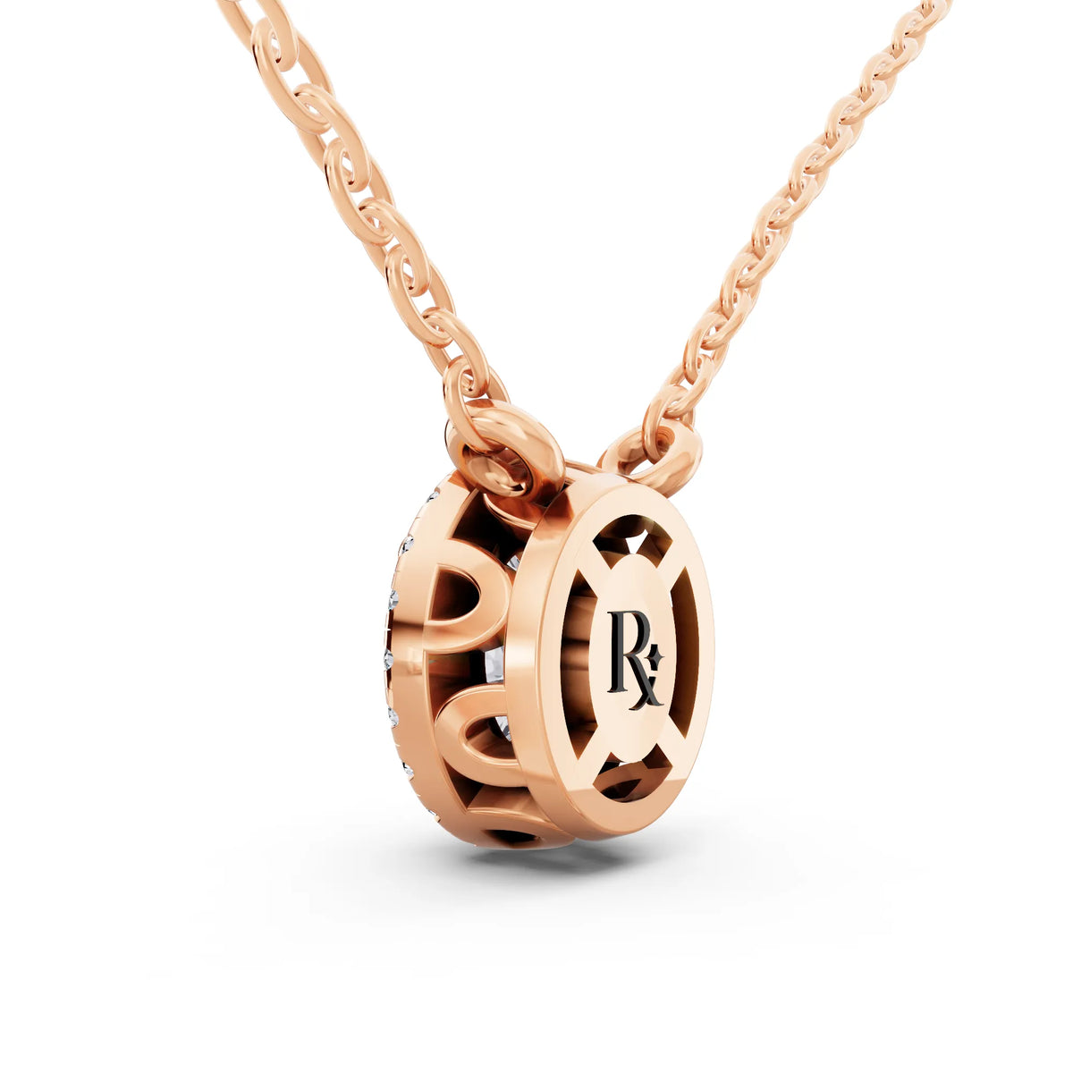 Rose Gold Oval Lab Grown Diamond Accent Halo Pendant, view 5