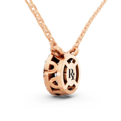 Rose Gold Oval Lab Grown Diamond Accent Halo Pendant, view 5