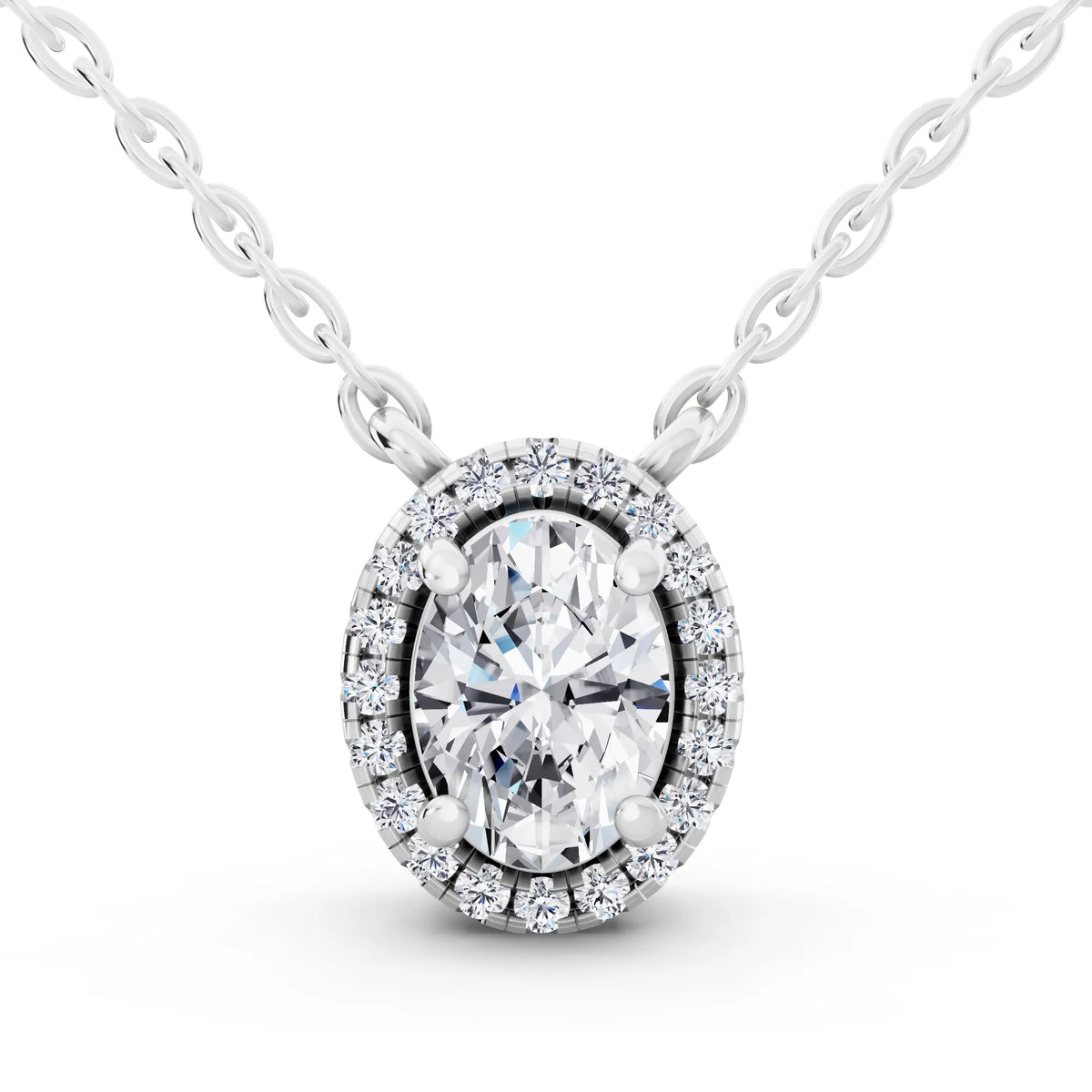 Oval Lab Grown Diamond Accent Halo Pendant