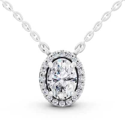 Oval Lab Grown Diamond Accent Halo Pendant