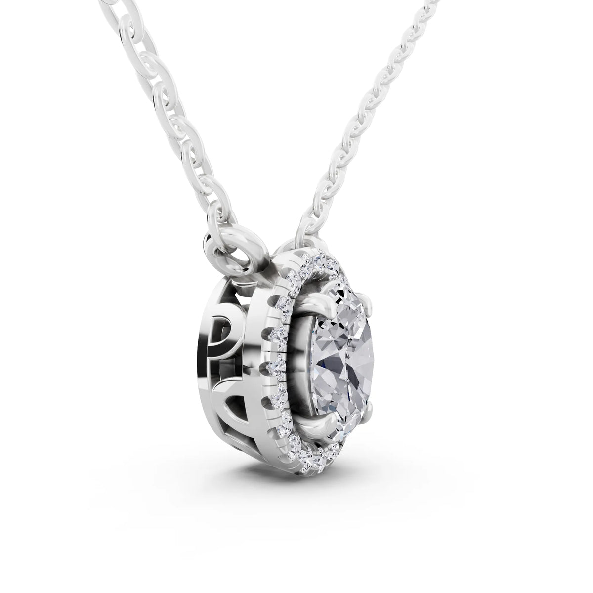 Oval Lab Grown Diamond Accent Halo Pendant, view 4