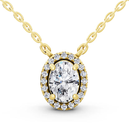 Yellow Gold Oval Lab Grown Diamond Accent Halo Pendant