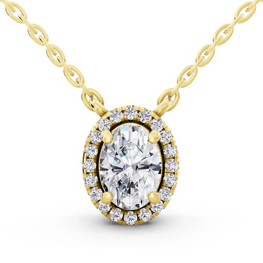 Yellow Gold Oval Lab Grown Diamond Accent Halo Pendant