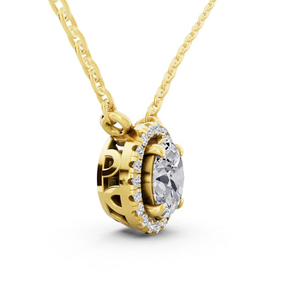 Yellow Gold Oval Lab Grown Diamond Accent Halo Pendant, view 4