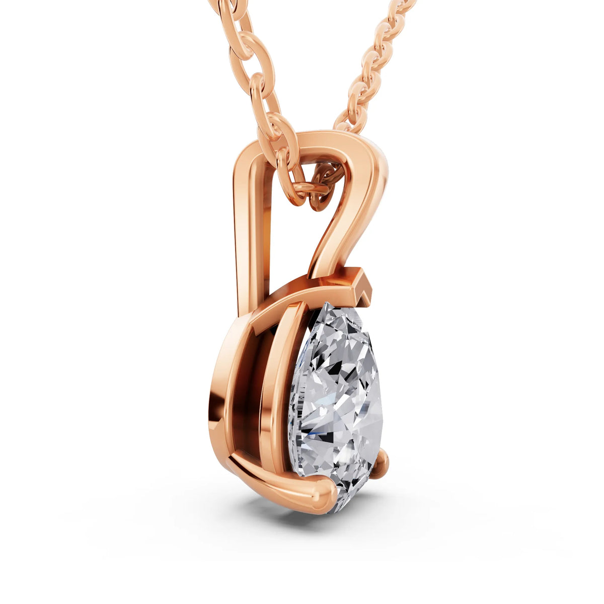 Rose Gold Pear Lab Grown Diamond Minimal Prong Pendant, view 2