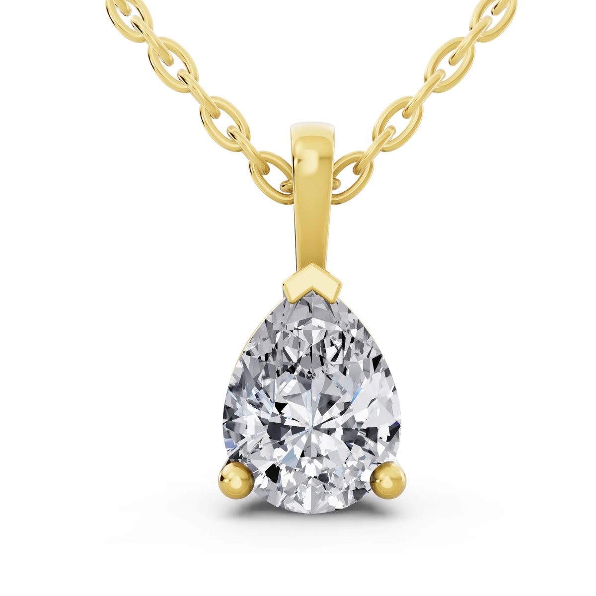 Yellow Gold Pear Lab Grown Diamond Minimal Prong Pendant