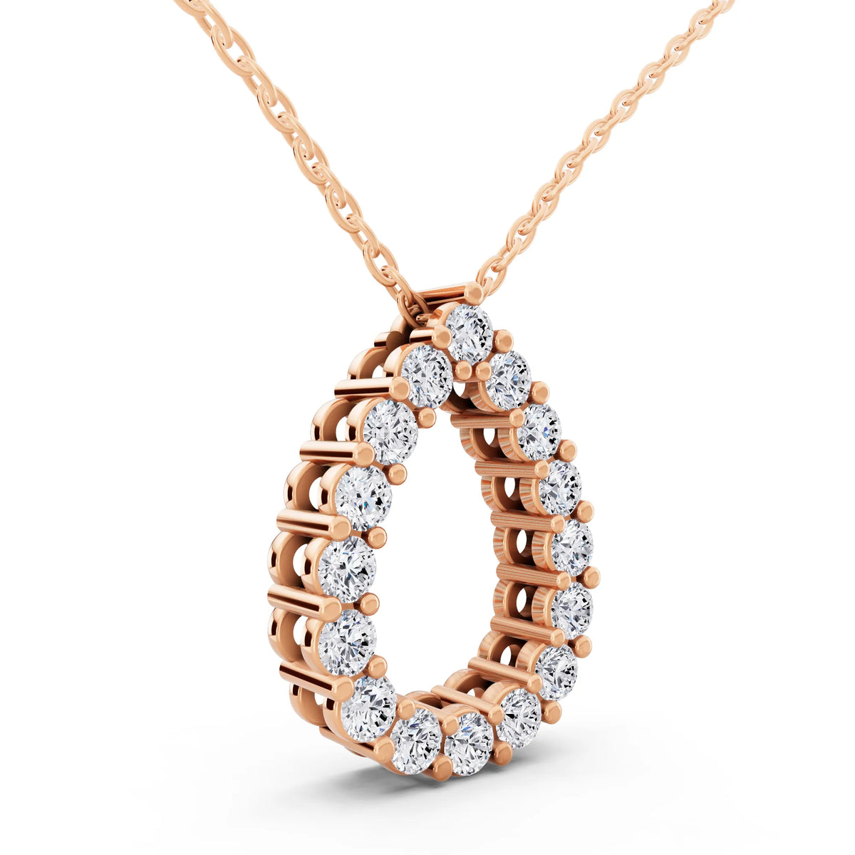 Rose Gold Open Pear Teardrop Lab Grown Diamond Pendant, view 4