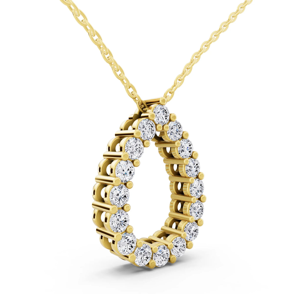 Yellow Gold Open Pear Teardrop Lab Grown Diamond Pendant, view 4