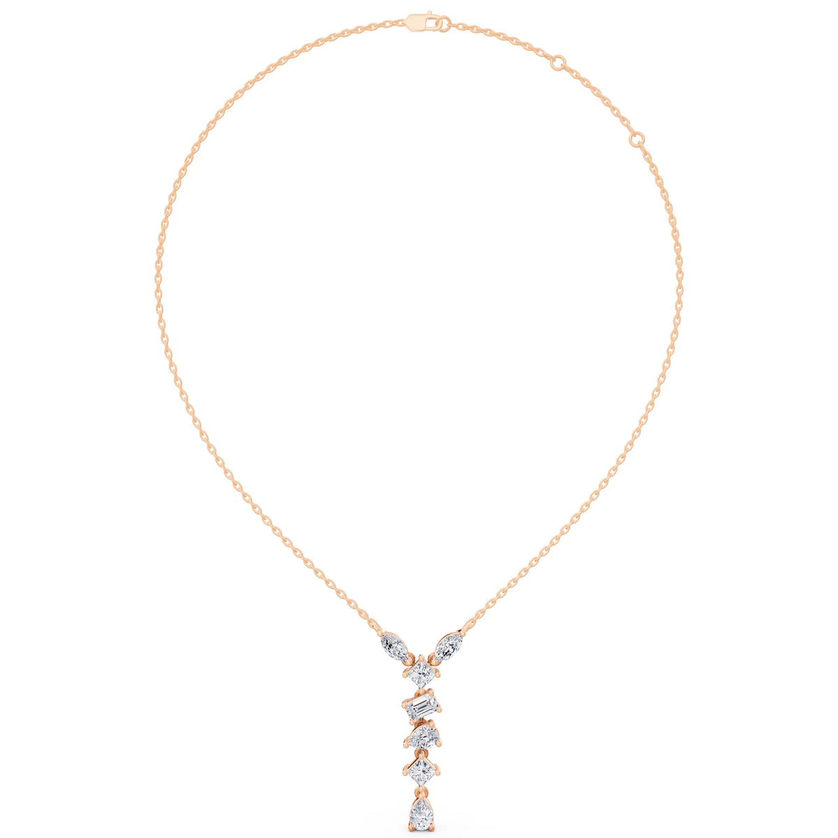 Rose Gold Mixed Shape Vertical Drop Lab Grown Diamond Pendant, view 5