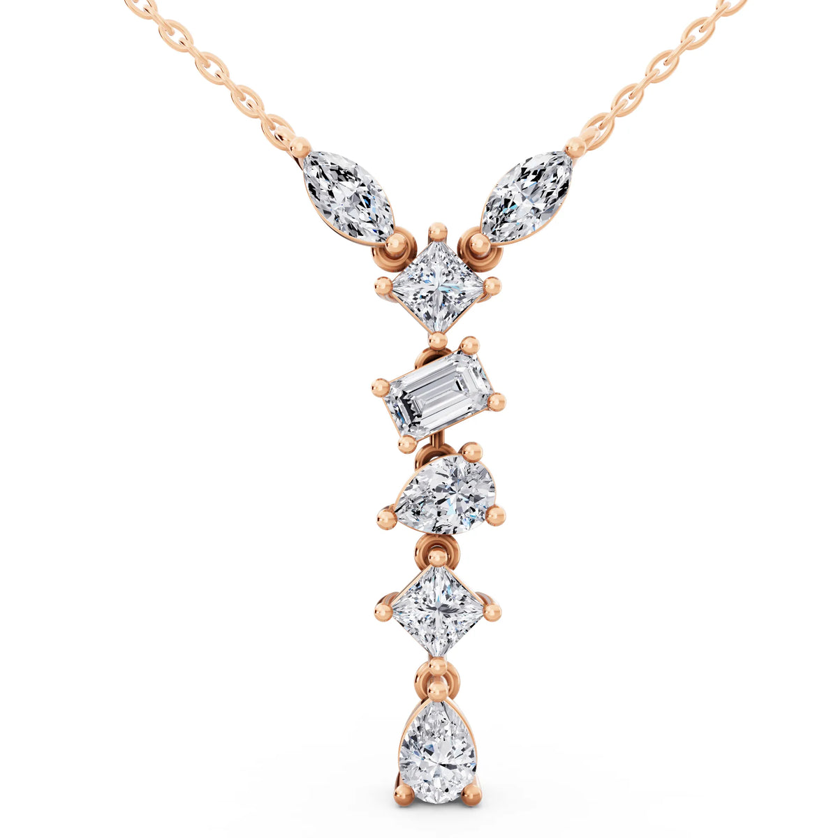 Rose Gold Mixed Shape Vertical Drop Lab Grown Diamond Pendant