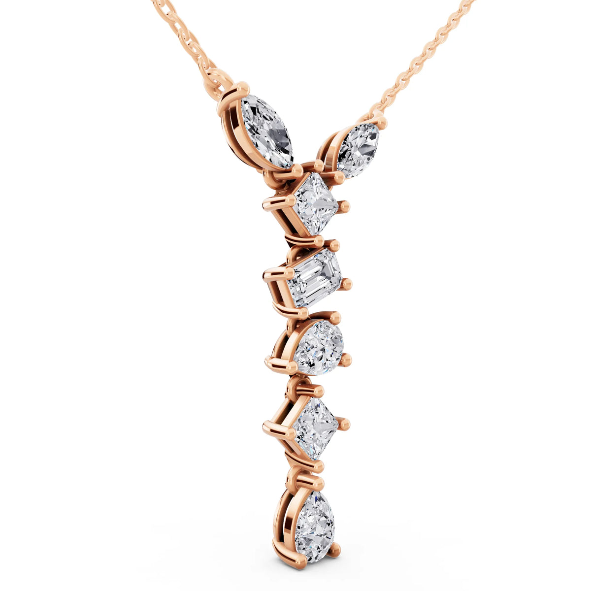 Rose Gold Mixed Shape Vertical Drop Lab Grown Diamond Pendant, view 3
