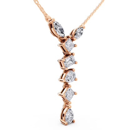 Rose Gold Mixed Shape Vertical Drop Lab Grown Diamond Pendant, view 3