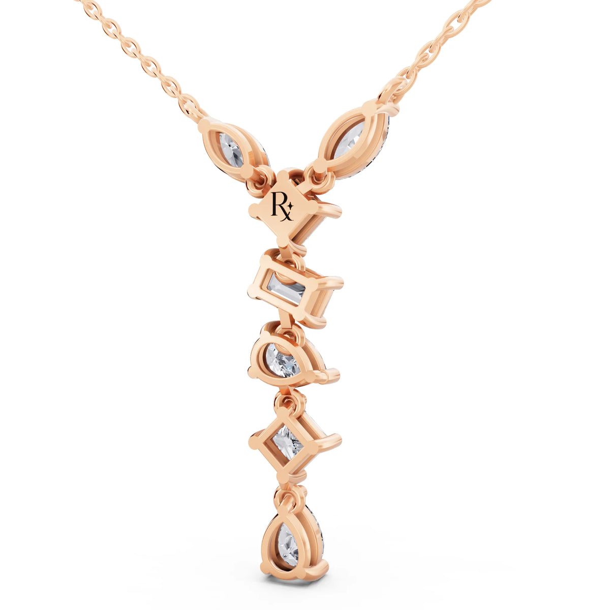 Rose Gold Mixed Shape Vertical Drop Lab Grown Diamond Pendant, view 4