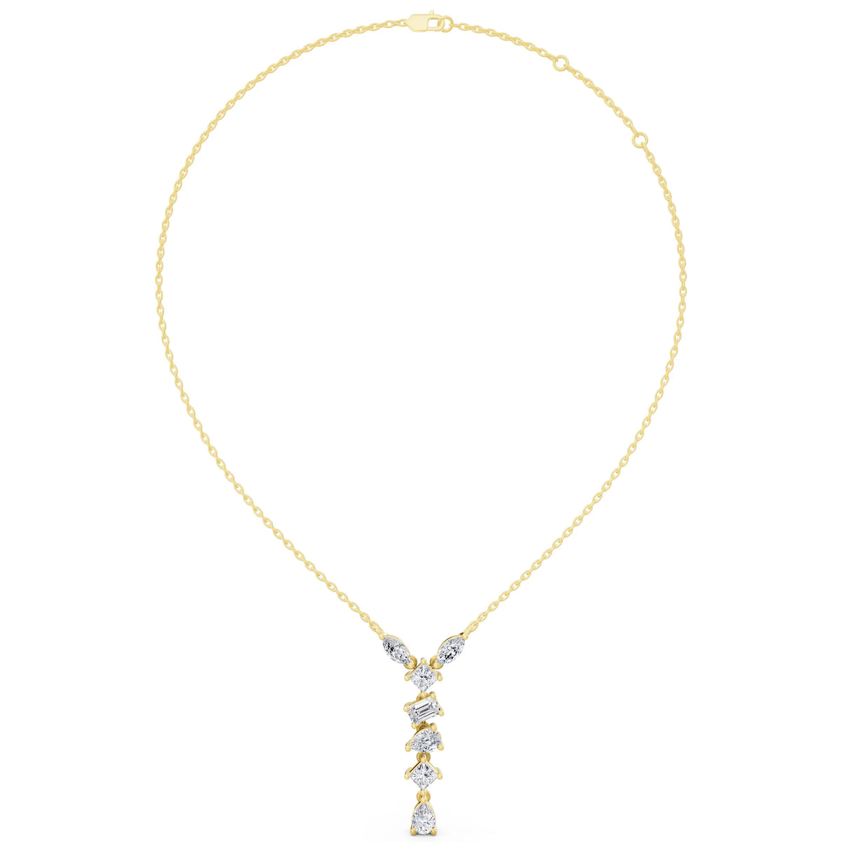 Yellow Gold Mixed Shape Vertical Drop Lab Grown Diamond Pendant, view 5