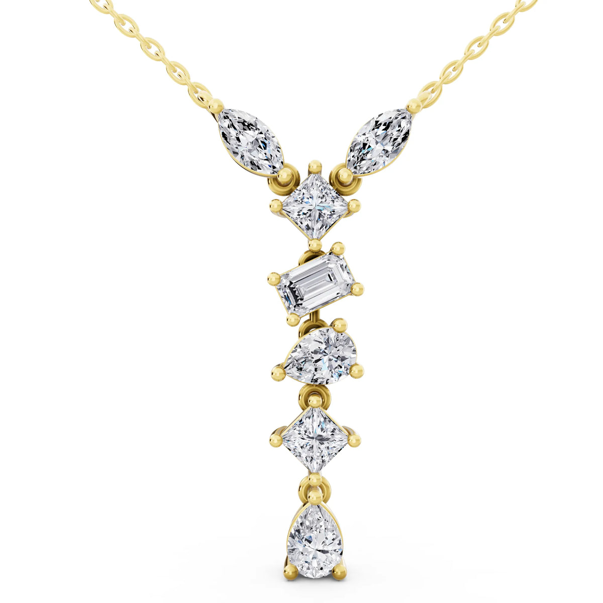 Yellow Gold Mixed Shape Vertical Drop Lab Grown Diamond Pendant