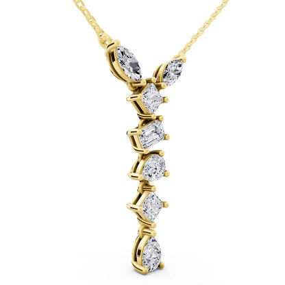 Yellow Gold Mixed Shape Vertical Drop Lab Grown Diamond Pendant, view 3