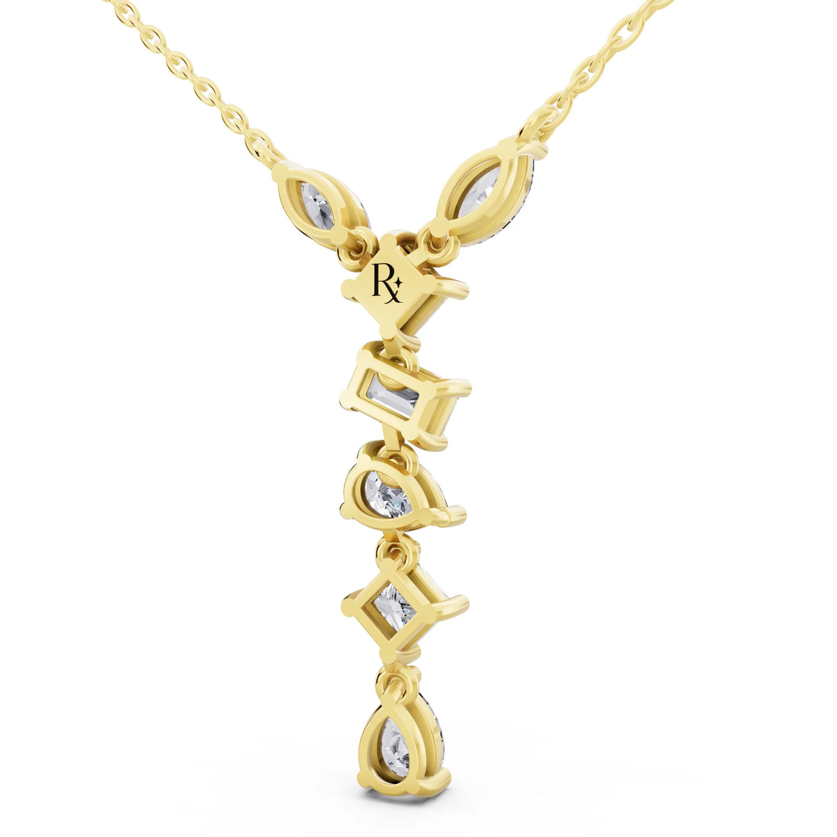 Yellow Gold Mixed Shape Vertical Drop Lab Grown Diamond Pendant, view 4