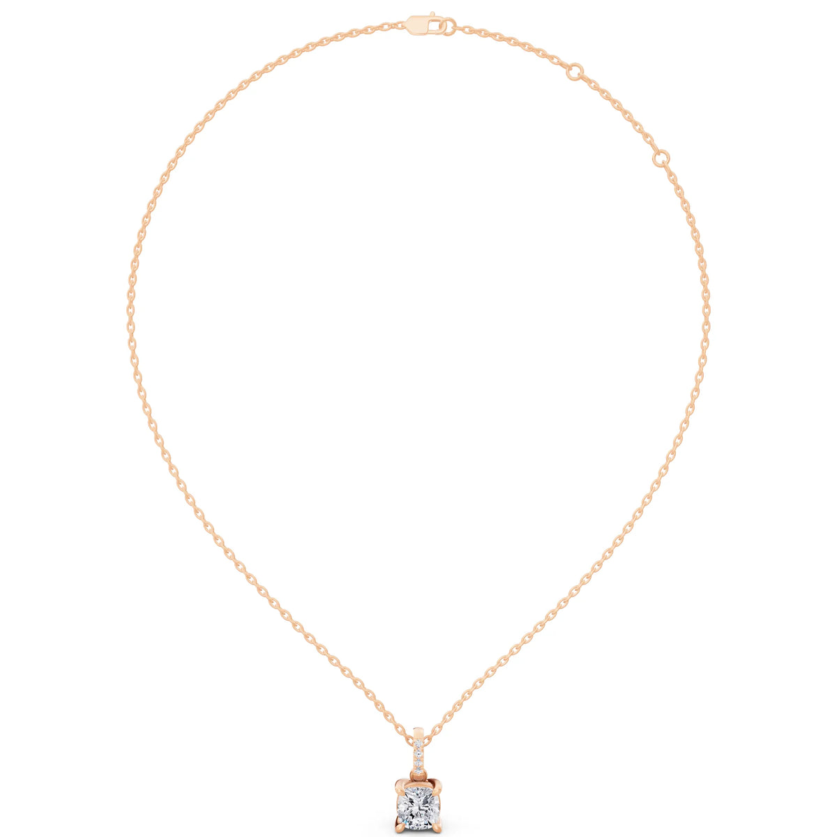 Rose Gold Cushion Lab Grown Diamond Accent Bail Pendant, view 4