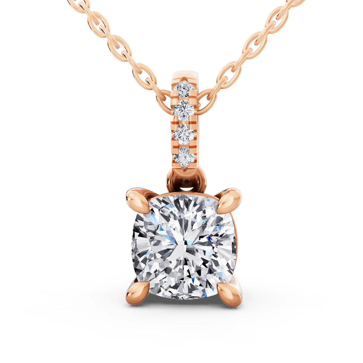 Rose Gold Cushion Lab Grown Diamond Accent Bail Pendant