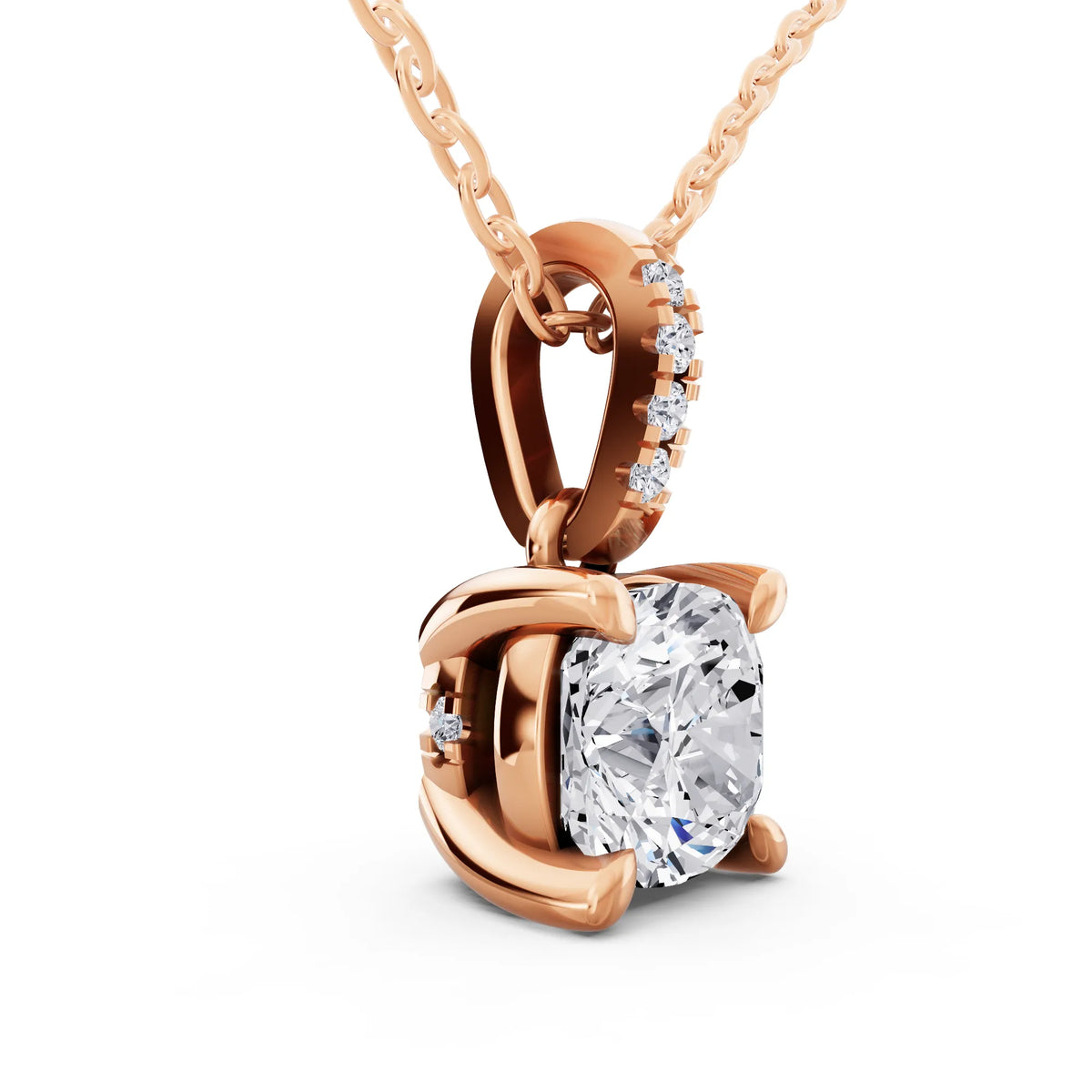 Rose Gold Cushion Lab Grown Diamond Accent Bail Pendant, view 2