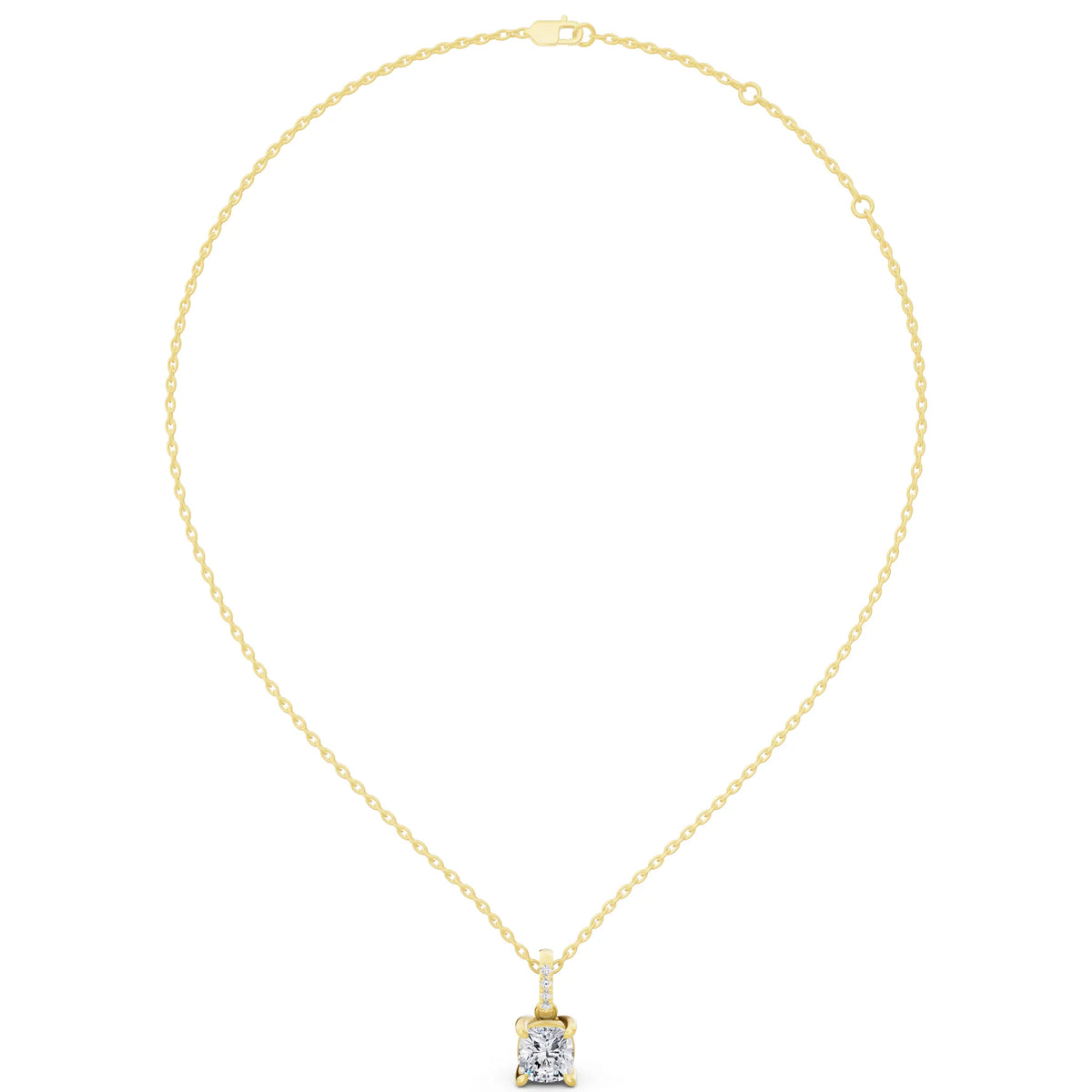 Yellow Gold Cushion Lab Grown Diamond Accent Bail Pendant, view 4