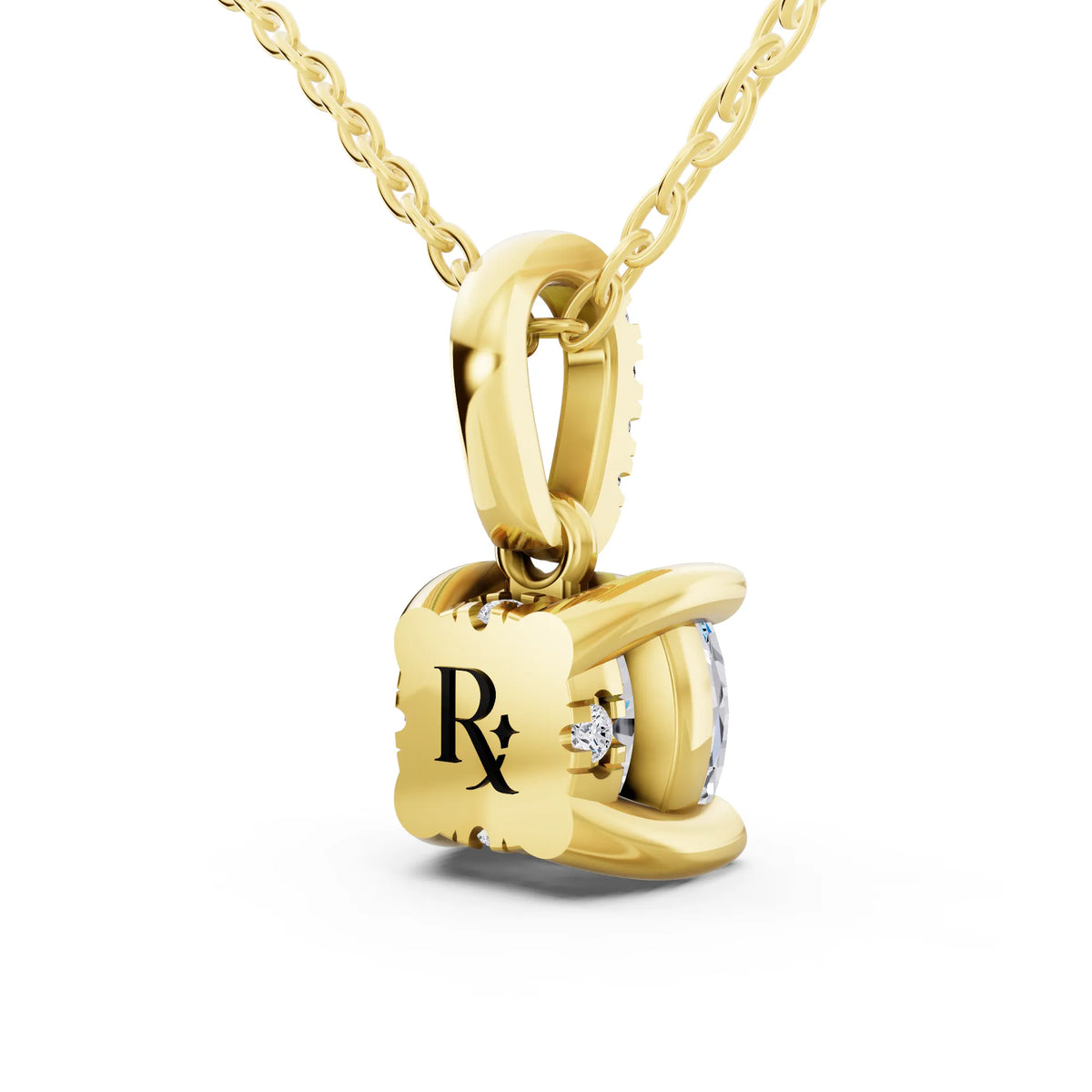 Yellow Gold Cushion Lab Grown Diamond Accent Bail Pendant, view 3