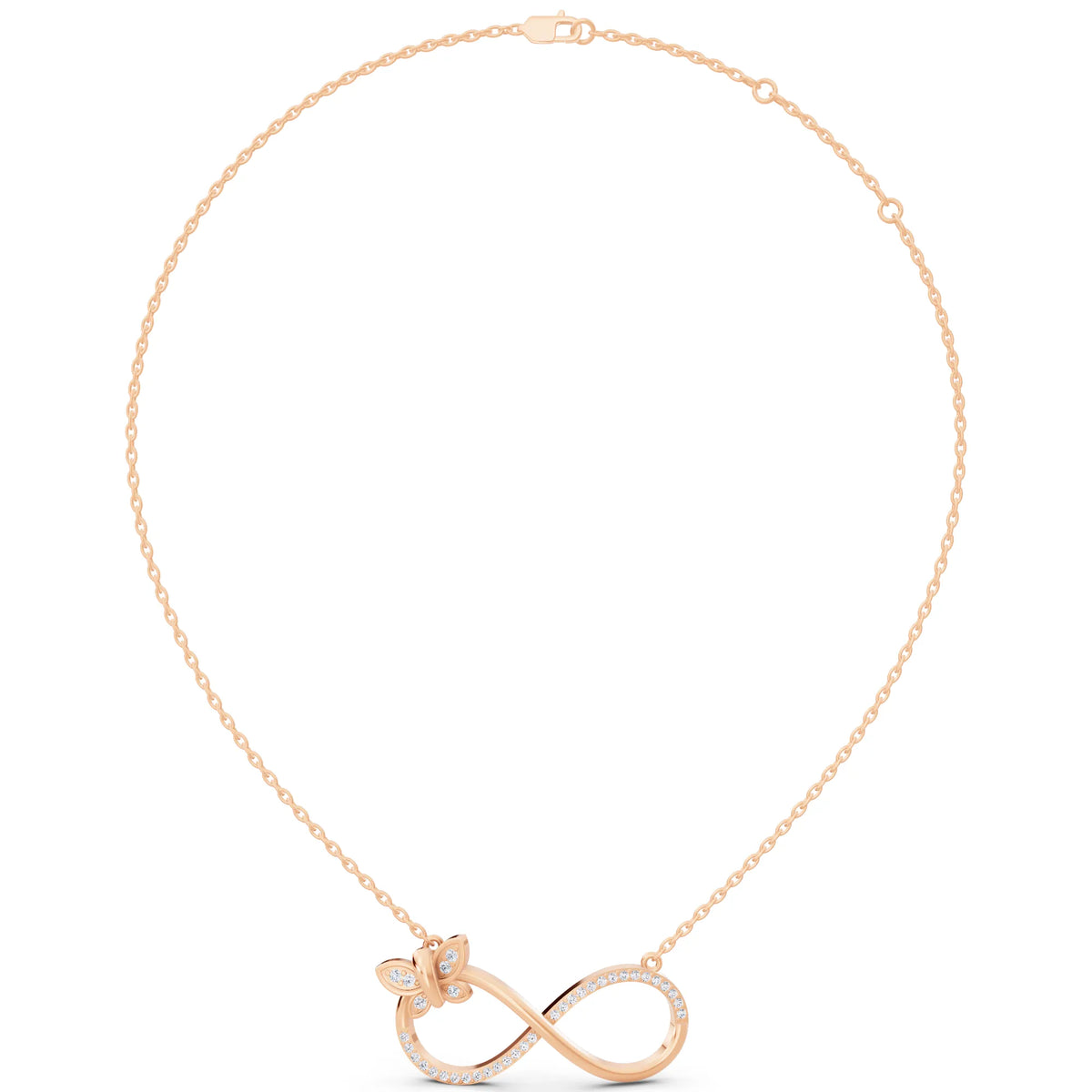 Rose Gold Infinity Butterfly Lab Grown Diamond Pendant, view 6
