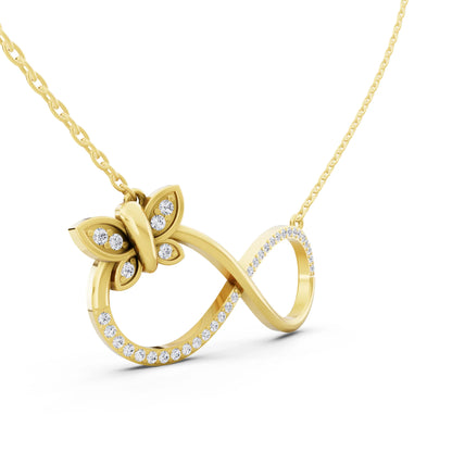 Yellow Gold Infinity Butterfly Lab Grown Diamond Pendant, view 4