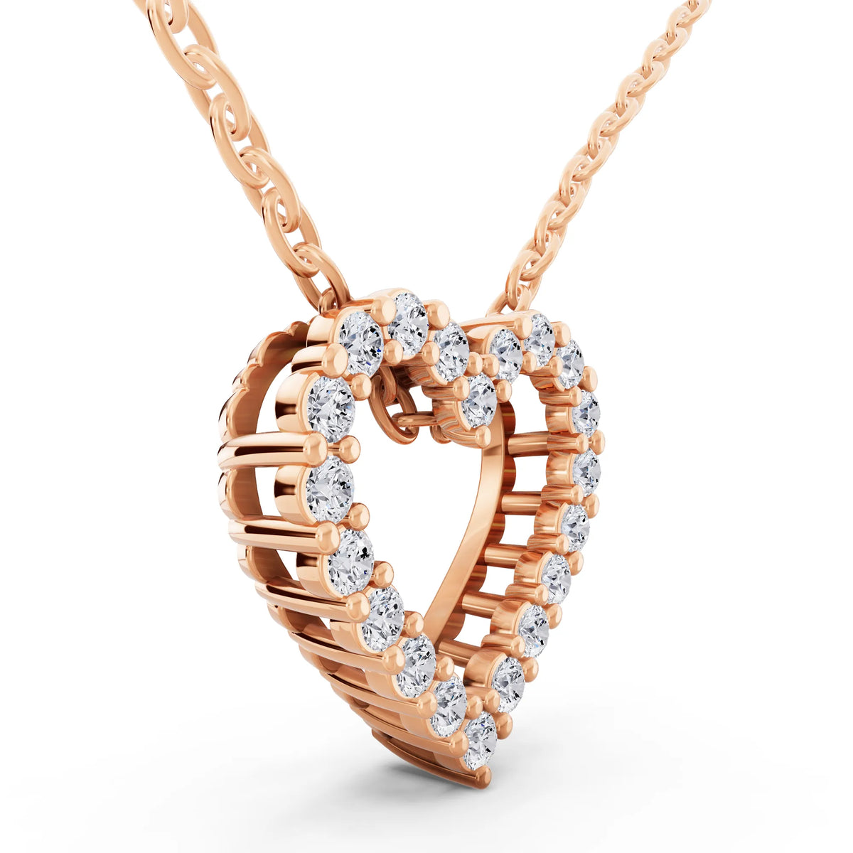 Rose Gold Open Heart Lab Grown Diamond Pendant, view 4
