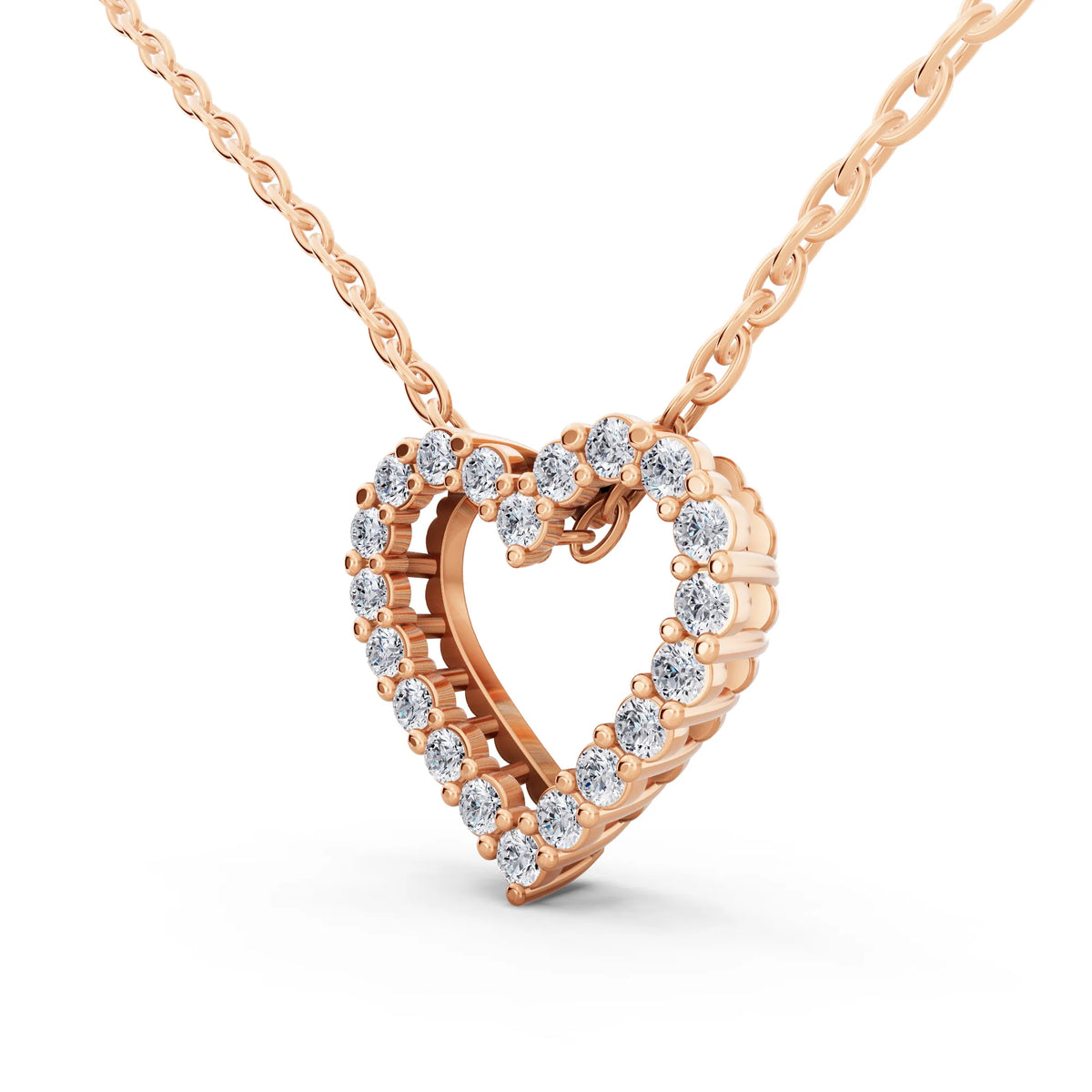 Rose Gold Open Heart Lab Grown Diamond Pendant, view 5