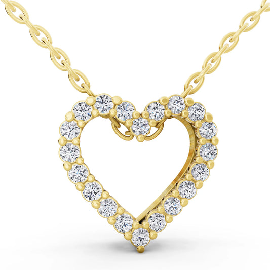 Yellow Gold Open Heart Lab Grown Diamond Pendant