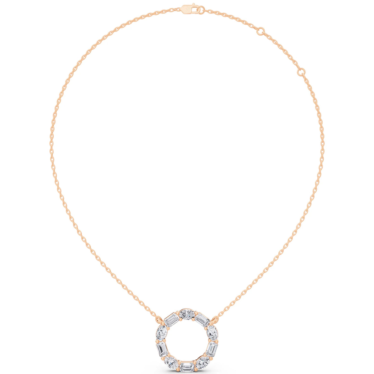 Rose Gold Oval Emerald Open Circle Lab Grown Diamond Pendant, view 6