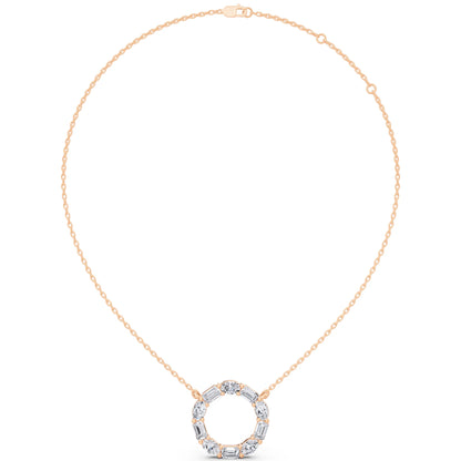 Rose Gold Oval Emerald Open Circle Lab Grown Diamond Pendant, view 6