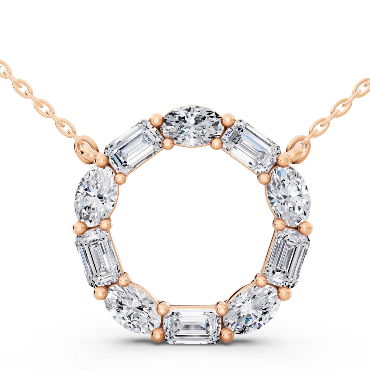 Rose Gold Oval Emerald Open Circle Lab Grown Diamond Pendant