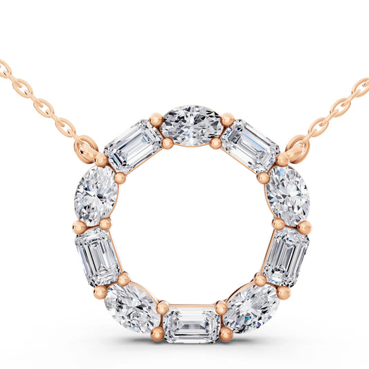 Rose Gold Oval Emerald Open Circle Lab Grown Diamond Pendant